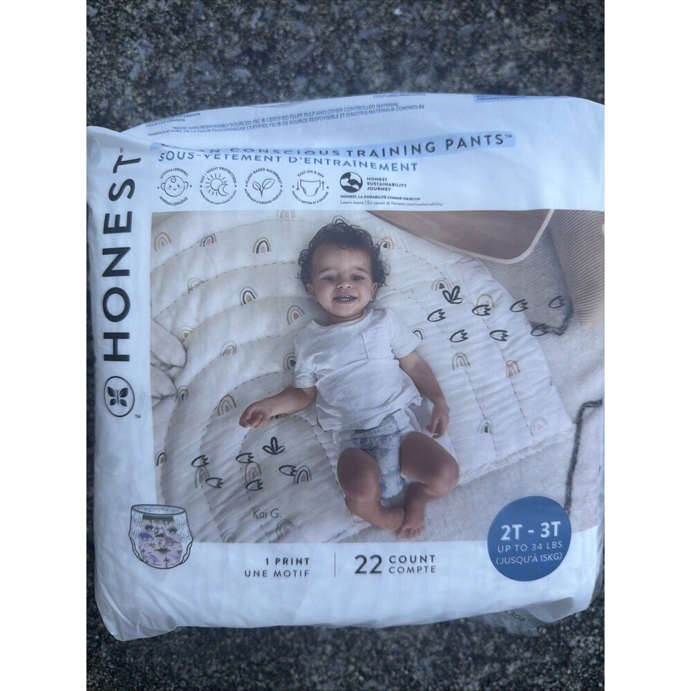 The Honest Co  Training Pants- Size 2T/3T - 22 Ct NEW Purple Dinosaur